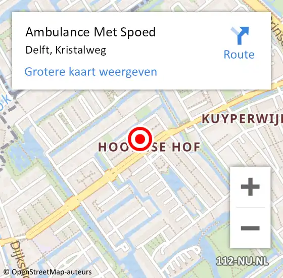 Locatie op kaart van de 112 melding: Ambulance Met Spoed Naar Delft, Kristalweg op 12 april 2024 12:35