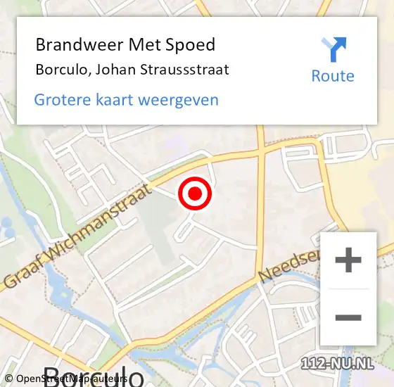 Locatie op kaart van de 112 melding: Brandweer Met Spoed Naar Borculo, Johan Straussstraat op 12 april 2024 12:52