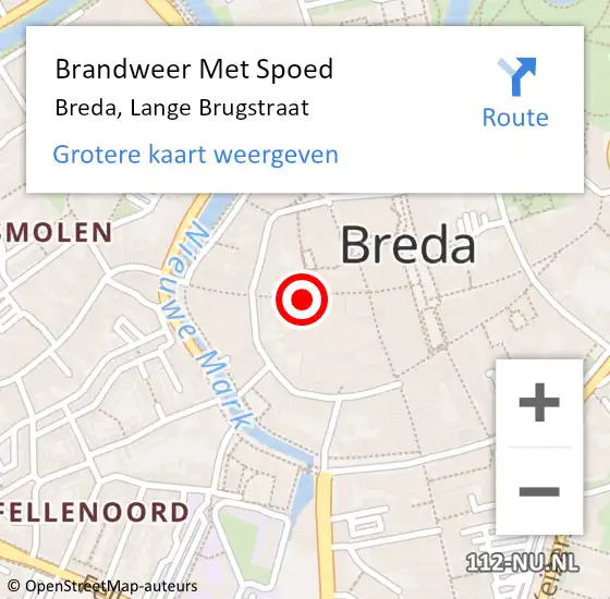 Locatie op kaart van de 112 melding: Brandweer Met Spoed Naar Breda, Lange Brugstraat op 12 april 2024 13:07