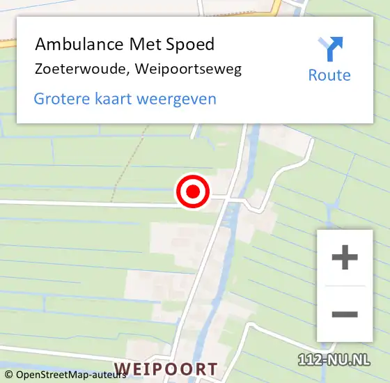 Locatie op kaart van de 112 melding: Ambulance Met Spoed Naar Zoeterwoude, Weipoortseweg op 12 april 2024 13:10