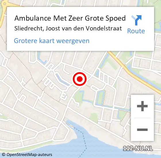Locatie op kaart van de 112 melding: Ambulance Met Zeer Grote Spoed Naar Sliedrecht, Joost van den Vondelstraat op 12 april 2024 13:10
