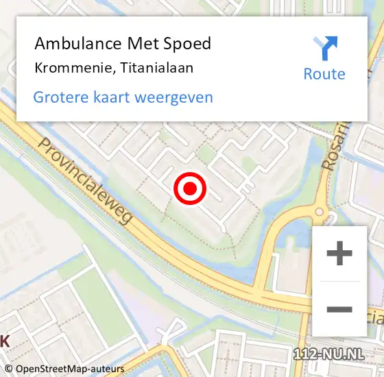 Locatie op kaart van de 112 melding: Ambulance Met Spoed Naar Krommenie, Titanialaan op 12 april 2024 13:12