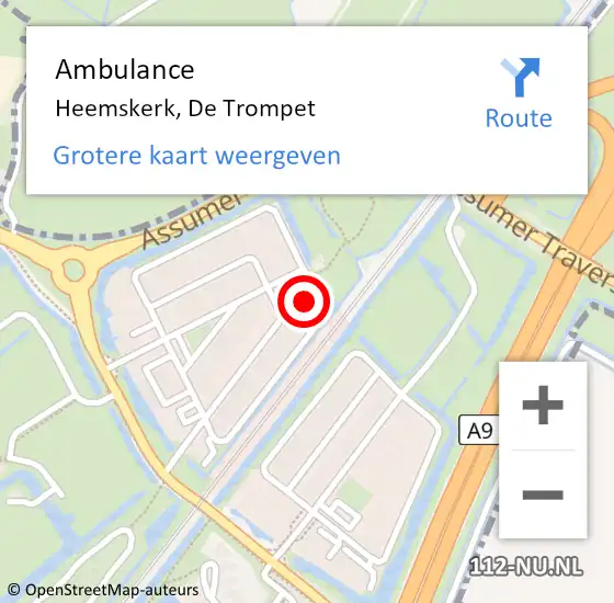 Locatie op kaart van de 112 melding: Ambulance Heemskerk, De Trompet op 12 april 2024 13:19