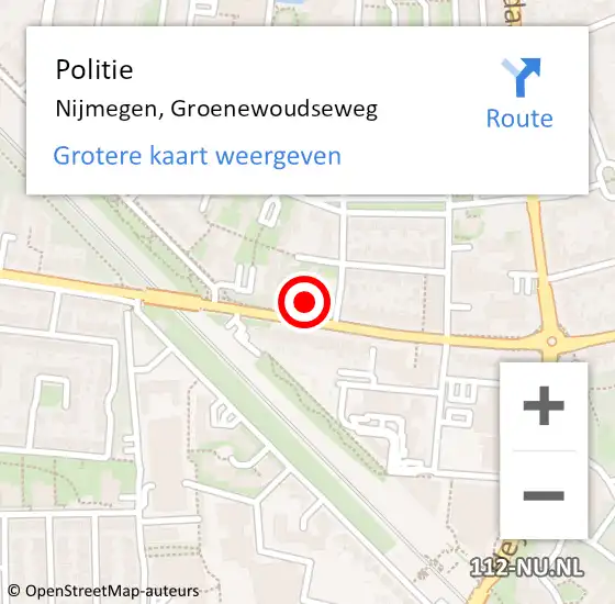 Locatie op kaart van de 112 melding: Politie Nijmegen, Groenewoudseweg op 12 april 2024 13:24