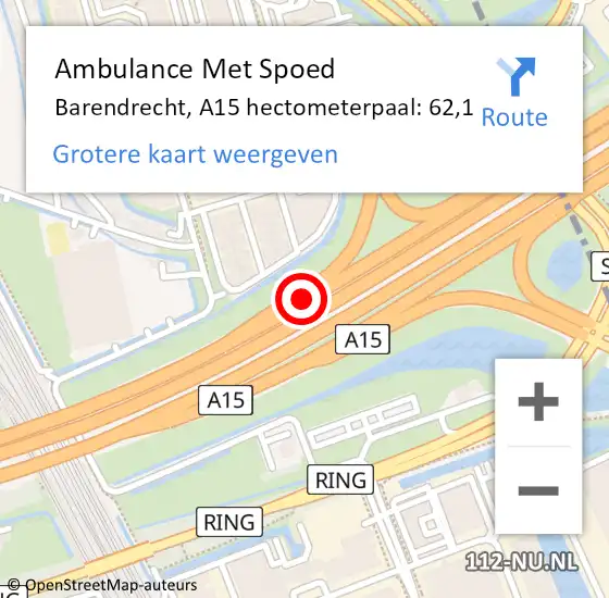 Locatie op kaart van de 112 melding: Ambulance Met Spoed Naar Barendrecht, A15 hectometerpaal: 62,1 op 12 april 2024 13:39