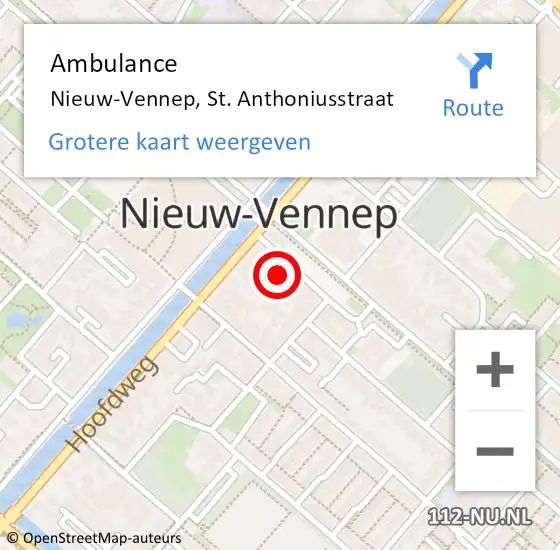 Locatie op kaart van de 112 melding: Ambulance Nieuw-Vennep, St. Anthoniusstraat op 12 april 2024 13:48