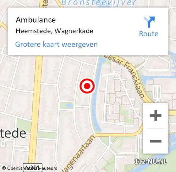 Locatie op kaart van de 112 melding: Ambulance Heemstede, Wagnerkade op 12 april 2024 13:54