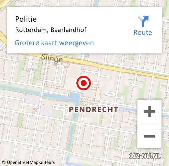 Locatie op kaart van de 112 melding: Politie Rotterdam, Baarlandhof op 12 april 2024 14:14