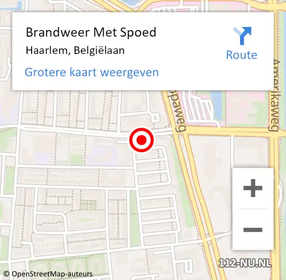 Locatie op kaart van de 112 melding: Brandweer Met Spoed Naar Haarlem, Belgiëlaan op 12 april 2024 14:28