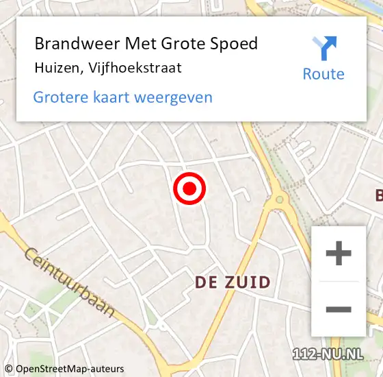 Locatie op kaart van de 112 melding: Brandweer Met Grote Spoed Naar Huizen, Vijfhoekstraat op 12 april 2024 15:21