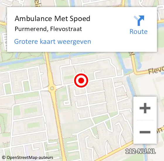 Locatie op kaart van de 112 melding: Ambulance Met Spoed Naar Purmerend, Flevostraat op 12 april 2024 15:21