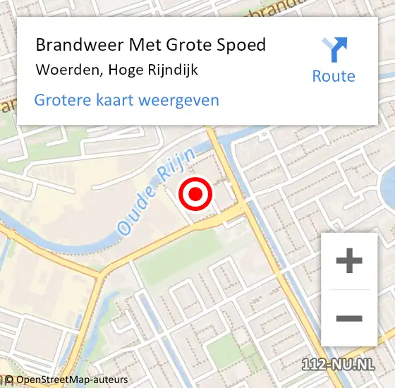 Locatie op kaart van de 112 melding: Brandweer Met Grote Spoed Naar Woerden, Hoge Rijndijk op 12 april 2024 15:59