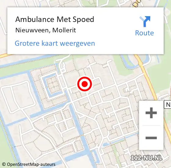 Locatie op kaart van de 112 melding: Ambulance Met Spoed Naar Nieuwveen, Mollerit op 12 april 2024 16:06