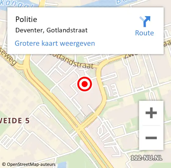 Locatie op kaart van de 112 melding: Politie Deventer, Gotlandstraat op 12 april 2024 16:07