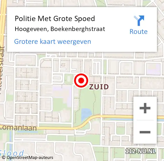 Locatie op kaart van de 112 melding: Politie Met Grote Spoed Naar Hoogeveen, Boekenberghstraat op 12 april 2024 16:11