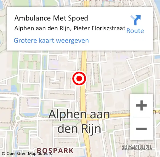 Locatie op kaart van de 112 melding: Ambulance Met Spoed Naar Alphen aan den Rijn, Pieter Floriszstraat op 12 april 2024 16:22