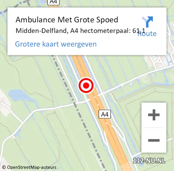 Locatie op kaart van de 112 melding: Ambulance Met Grote Spoed Naar Midden-Delfland, A4 hectometerpaal: 61,1 op 12 april 2024 16:41