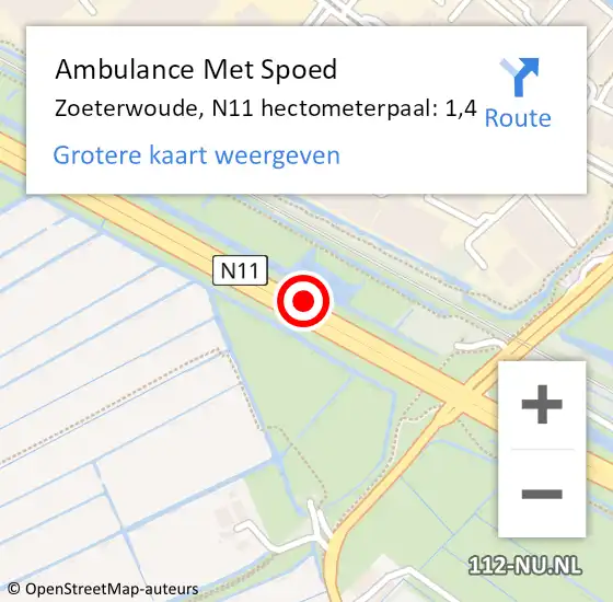 Locatie op kaart van de 112 melding: Ambulance Met Spoed Naar Zoeterwoude, N11 hectometerpaal: 1,4 op 12 april 2024 16:47