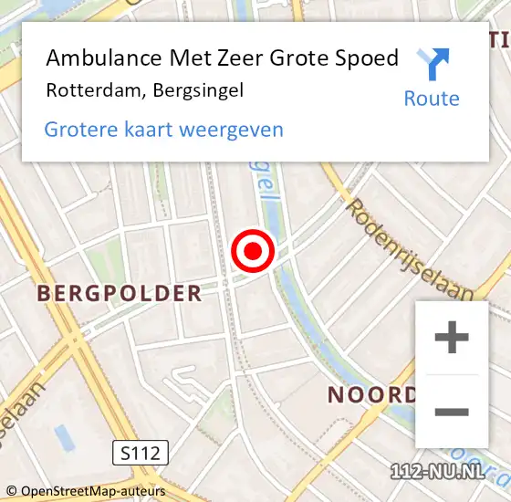 Locatie op kaart van de 112 melding: Ambulance Met Zeer Grote Spoed Naar Rotterdam, Bergsingel op 12 april 2024 17:22