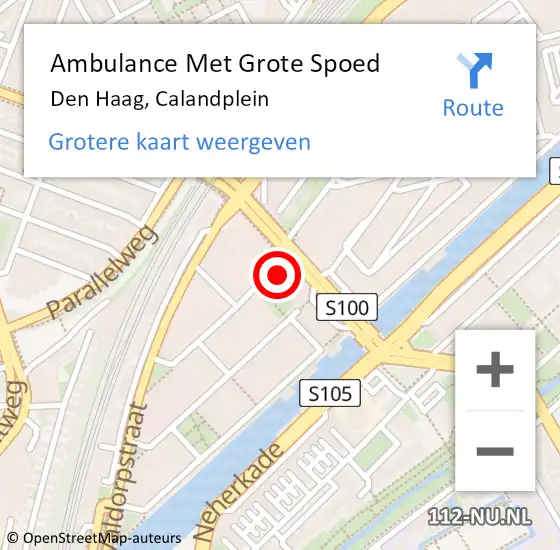 Locatie op kaart van de 112 melding: Ambulance Met Grote Spoed Naar Den Haag, Calandplein op 12 april 2024 17:49