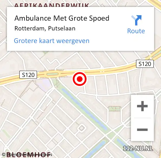 Locatie op kaart van de 112 melding: Ambulance Met Grote Spoed Naar Rotterdam, Putselaan op 12 april 2024 18:24