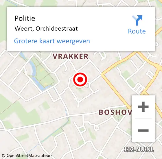 Locatie op kaart van de 112 melding: Politie Weert, Orchideestraat op 12 april 2024 18:35