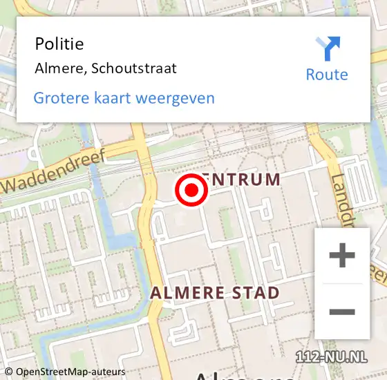 Locatie op kaart van de 112 melding: Politie Almere, Schoutstraat op 12 april 2024 18:38