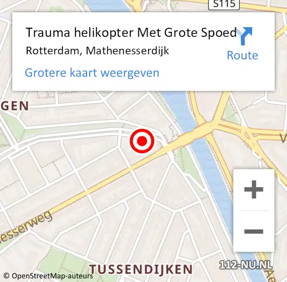 Locatie op kaart van de 112 melding: Trauma helikopter Met Grote Spoed Naar Rotterdam, Mathenesserdijk op 12 april 2024 18:45