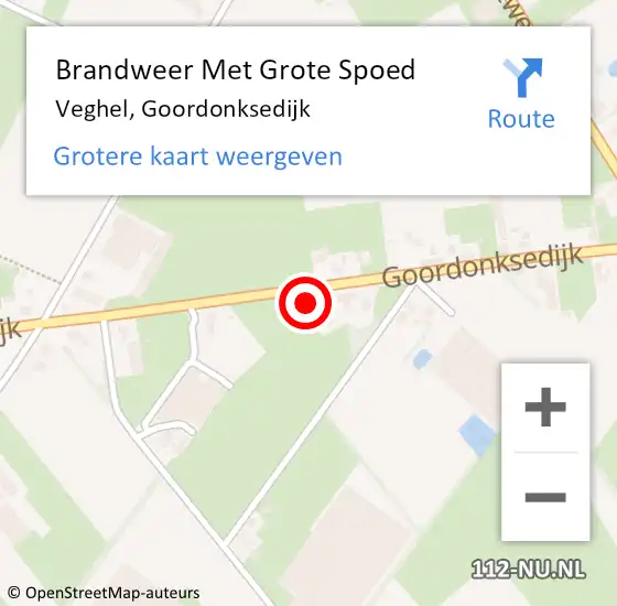 Locatie op kaart van de 112 melding: Brandweer Met Grote Spoed Naar Veghel, Goordonksedijk op 12 april 2024 18:46