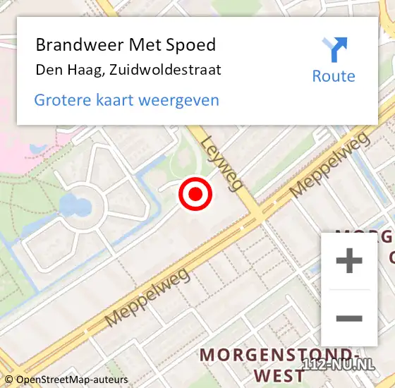 Locatie op kaart van de 112 melding: Brandweer Met Spoed Naar Den Haag, Zuidwoldestraat op 12 april 2024 19:16