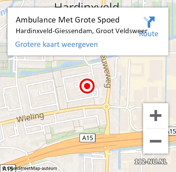 Locatie op kaart van de 112 melding: Ambulance Met Grote Spoed Naar Hardinxveld-Giessendam, Groot Veldsweer op 12 april 2024 19:22