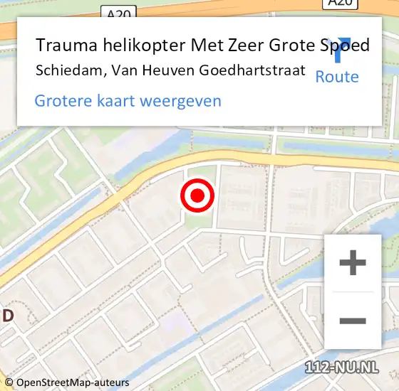 Locatie op kaart van de 112 melding: Trauma helikopter Met Zeer Grote Spoed Naar Schiedam, Van Heuven Goedhartstraat op 12 april 2024 19:38
