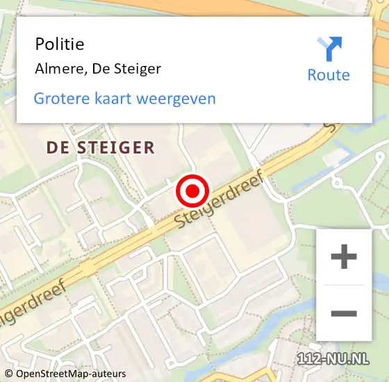 Locatie op kaart van de 112 melding: Politie Almere, De Steiger op 12 april 2024 20:33