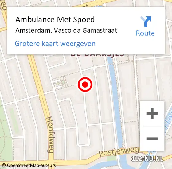Locatie op kaart van de 112 melding: Ambulance Met Spoed Naar Amsterdam, Vasco da Gamastraat op 12 april 2024 22:06