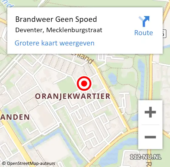 Locatie op kaart van de 112 melding: Brandweer Geen Spoed Naar Deventer, Mecklenburgstraat op 12 april 2024 22:20