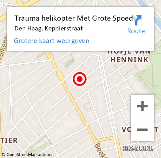 Locatie op kaart van de 112 melding: Trauma helikopter Met Grote Spoed Naar Den Haag, Kepplerstraat op 12 april 2024 22:22