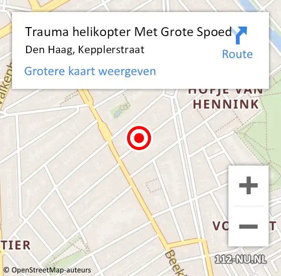 Locatie op kaart van de 112 melding: Trauma helikopter Met Grote Spoed Naar Den Haag, Kepplerstraat op 12 april 2024 22:25