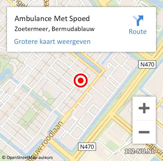 Locatie op kaart van de 112 melding: Ambulance Met Spoed Naar Zoetermeer, Bermudablauw op 12 april 2024 22:34