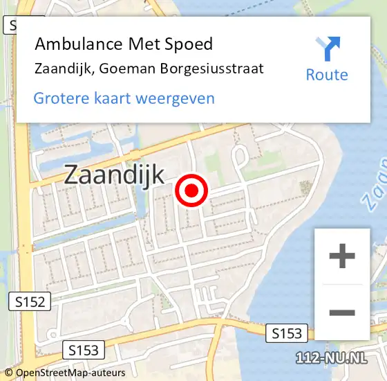 Locatie op kaart van de 112 melding: Ambulance Met Spoed Naar Zaandijk, Goeman Borgesiusstraat op 12 april 2024 23:13
