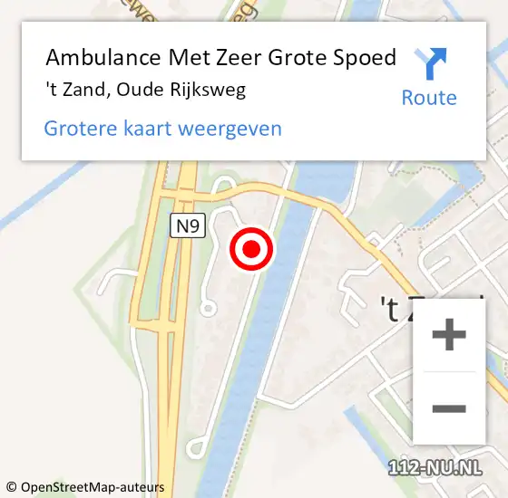 Locatie op kaart van de 112 melding: Ambulance Met Zeer Grote Spoed Naar 't Zand, Oude Rijksweg op 12 april 2024 23:17