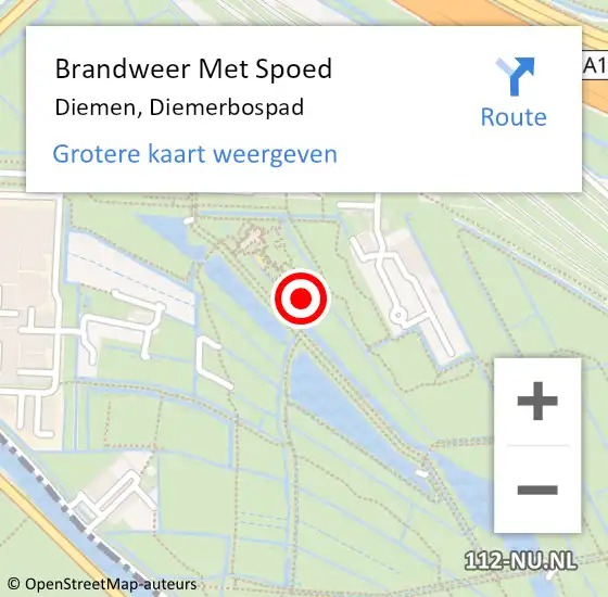 Locatie op kaart van de 112 melding: Brandweer Met Spoed Naar Diemen, Diemerbospad op 12 april 2024 23:28