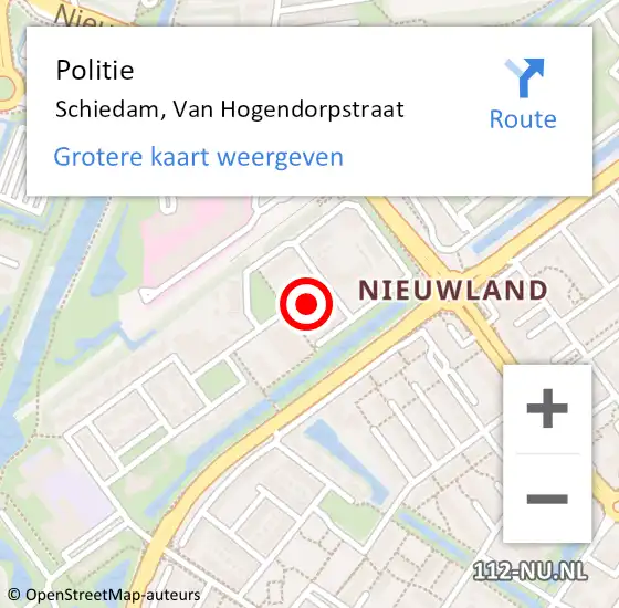 Locatie op kaart van de 112 melding: Politie Schiedam, Van Hogendorpstraat op 12 april 2024 23:35