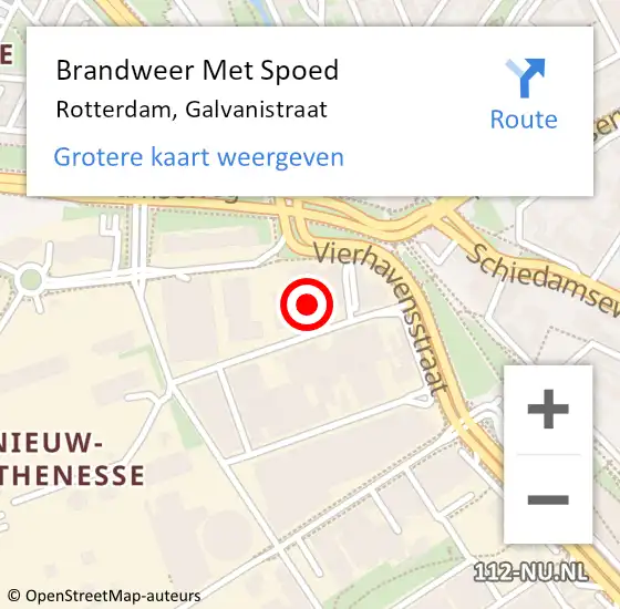 Locatie op kaart van de 112 melding: Brandweer Met Spoed Naar Rotterdam, Galvanistraat op 12 april 2024 23:53