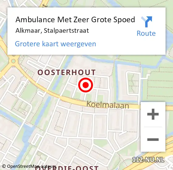 Locatie op kaart van de 112 melding: Ambulance Met Zeer Grote Spoed Naar Alkmaar, Stalpaertstraat op 13 april 2024 00:02