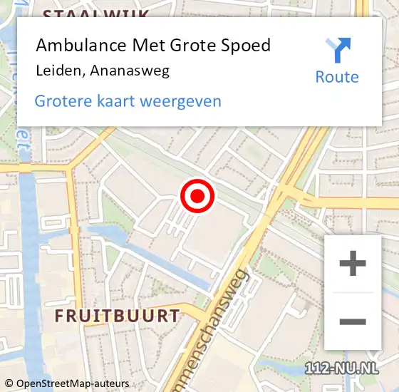 Locatie op kaart van de 112 melding: Ambulance Met Grote Spoed Naar Leiden, Ananasweg op 13 april 2024 00:36