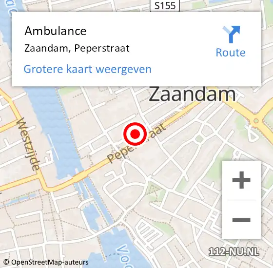Locatie op kaart van de 112 melding: Ambulance Zaandam, Peperstraat op 13 april 2024 00:37
