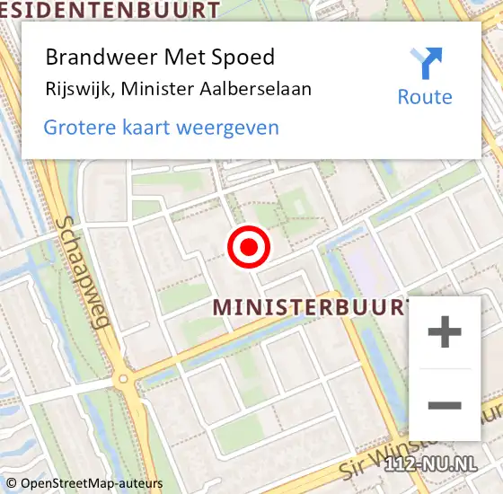 Locatie op kaart van de 112 melding: Brandweer Met Spoed Naar Rijswijk, Minister Aalberselaan op 13 april 2024 00:55
