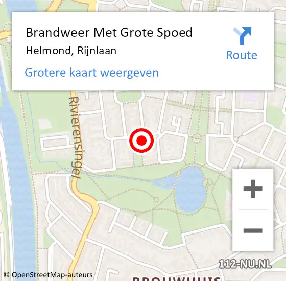 Locatie op kaart van de 112 melding: Brandweer Met Grote Spoed Naar Helmond, Rijnlaan op 13 april 2024 01:17