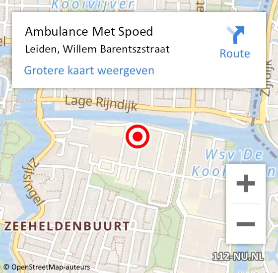 Locatie op kaart van de 112 melding: Ambulance Met Spoed Naar Leiden, Willem Barentszstraat op 13 april 2024 01:27