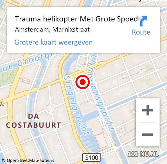 Locatie op kaart van de 112 melding: Trauma helikopter Met Grote Spoed Naar Amsterdam, Marnixstraat op 13 april 2024 02:11